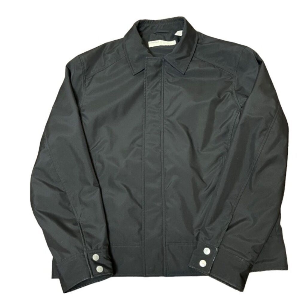 Perry Ellis Poly Bomber Jacket Zip Snap Front Lightweight Lined Black Medium